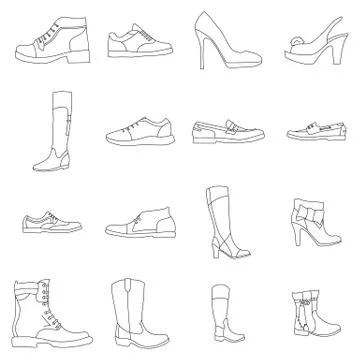 Different types of shoes. Contour of an image Stock Illustration