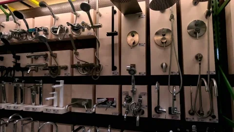 Different Types of Shower Set Sold in a Home Depot Stock Footage 236591706
