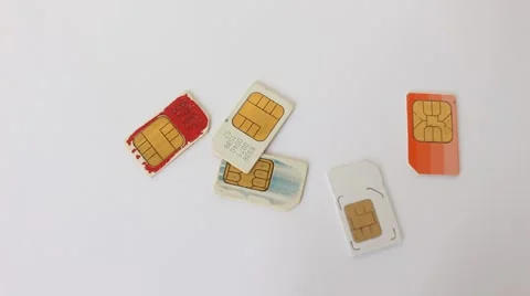 Different types of sim cards of many mobile network operators Stock Footage 47028731