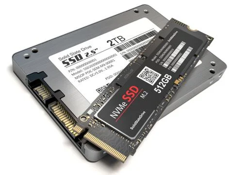 Different types of SSD disk drive isolated on white background. Classic SSD a Stock Photos