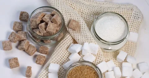Different types of sugar. Rotate, top view Stock Footage 147590993