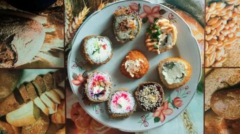 Different types of sushi on a plate Stock Photos