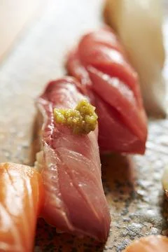 Different types of sushi on a plate Stock Photos
