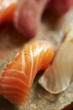 Different types of sushi on a plate Stock Photos