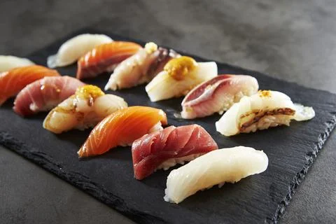 Different types of sushi on a plate Foto stock