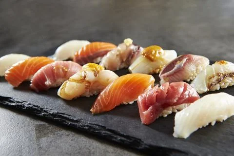 Different types of sushi on a plate Stock Photos