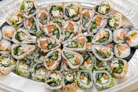 Different types of sushis on a platter 写真素材