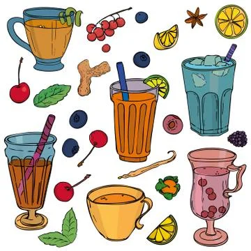 Different types of tea Illustrazione stock