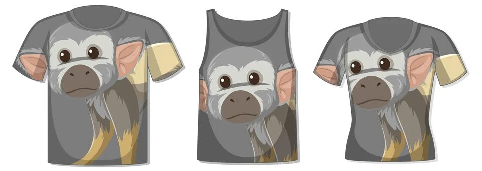 Different types of tops with monkey pattern 스톡 일러스트