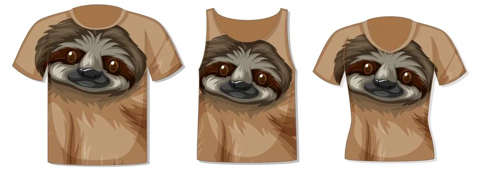 Different types of tops with sloth pattern Stock Illustration