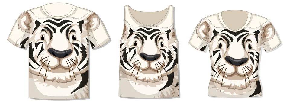Different types of tops with white tiger pattern Illustrazione stock