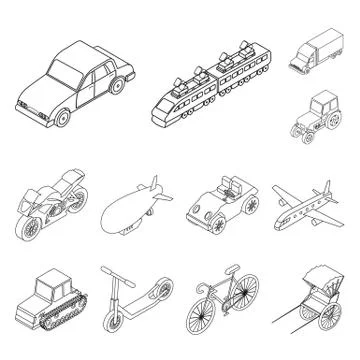 Different types of transport outline icons in set collection for design. Car and Stock Illustration