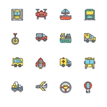 Different  types of transport vehicles. Set icon EPS 10 vector format. Profes Illustrazione stock