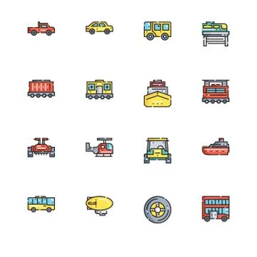 Different  types of transport vehicles. Set icon EPS 10 vector format. Profes Stock Illustration