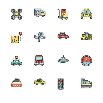 Different  types of transport vehicles. Set icon EPS 10 vector format. Profes Stock Illustration