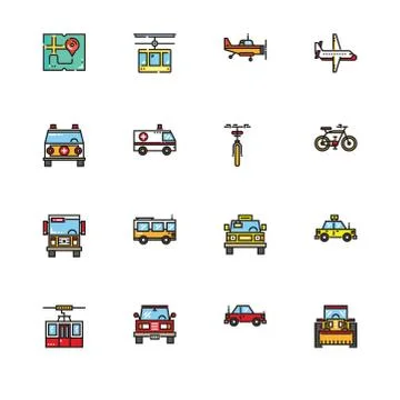 Different  types of transport vehicles. Set icon EPS 10 vector format. Profes Illustrazione stock
