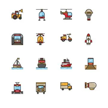 Different  types of transport vehicles. Set icon EPS 10 vector format. Profes Stock Illustration