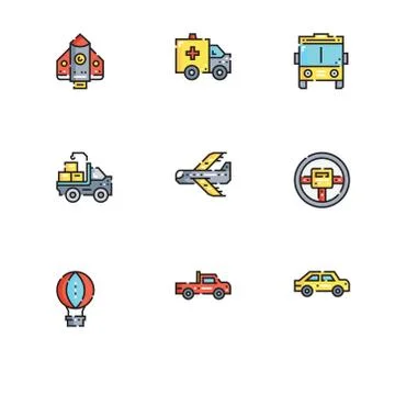 Different  types of transport vehicles. Set icon EPS 10 vector format. Profes Stock Illustration