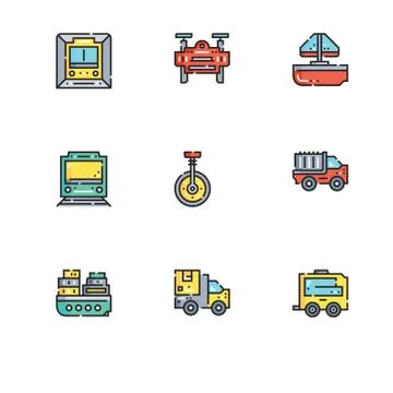 Different  types of transport vehicles. Set icon EPS 10 vector format. Profes Stock Illustration