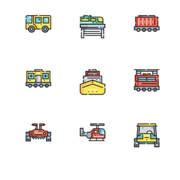 Different  types of transport vehicles. Set icon EPS 10 vector format. Profes Stock Illustration