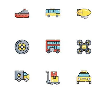 Different  types of transport vehicles. Set icon EPS 10 vector format. Profes Stock Illustration