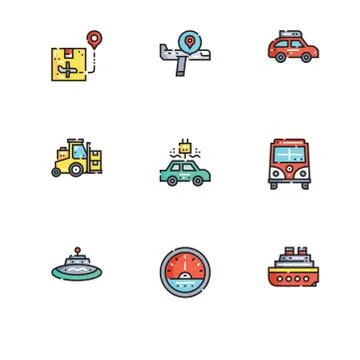 Different  types of transport vehicles. Set icon EPS 10 vector format. Profes Stock Illustration