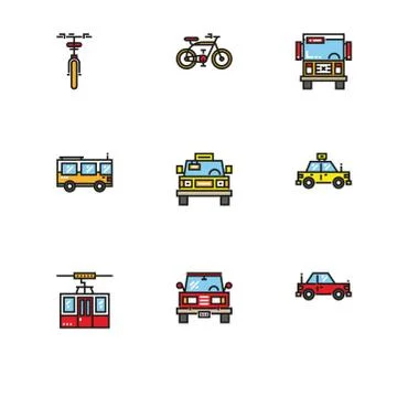 Different  types of transport vehicles. Set icon EPS 10 vector format. Profes Stock Illustration