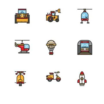 Different  types of transport vehicles. Set icon EPS 10 vector format. Profes Stock Illustration