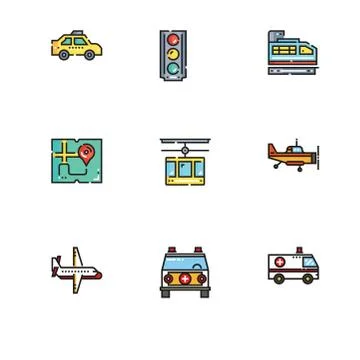 Different  types of transport vehicles. Set icon EPS 10 vector format. Profes Stock Illustration