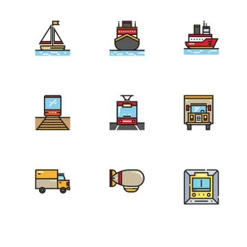 Different  types of transport vehicles. Set icon EPS 10 vector format. Profes Stock Illustration