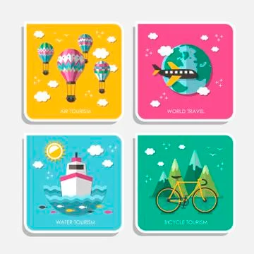 Different types of travel in flat design Stock Illustration