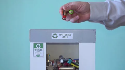 Different types of used batteries ready for recycling Stock Footage 240391705
