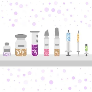 Different types of vaccines, protection from various diseases, syringes, vial Stock Illustration