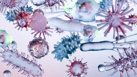 Different types of virus and bacteria and microbe and germs set, Microbiology Stock Footage 285441415