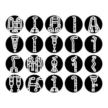 Different types of walking support aids collection Stock Illustration