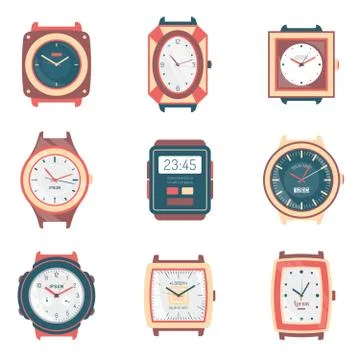 Different Types Watches Flat Icons Collection 库存插图