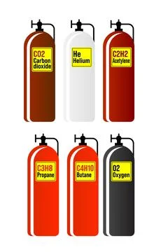 Different types of welders gas cylinders vector illustrations イラスト素材