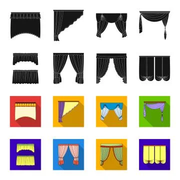 Different types of window curtains.Curtains set collection icons in black,flet Stock Illustration