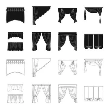 Different types of window curtains.Curtains set collection icons in black Stock Illustration