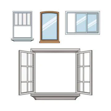 Different types of window frames flat design collection Stock Illustration