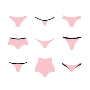 Different types of women's panties in pink. Stock Illustration