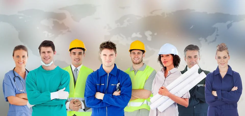 Different types of workers in a row Stock Photos