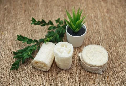 Different types of zero waste sponges. Sustainable lifestyle concept Foto stock