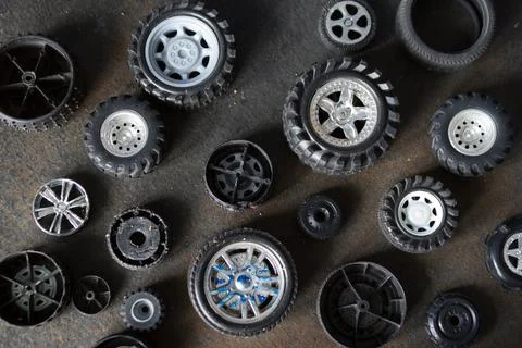 Different tyres and wheels Foto stock