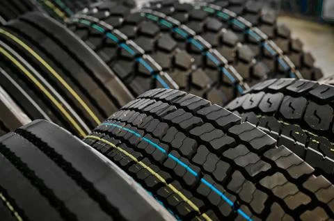 Different tyres with marking lines Stock Photos