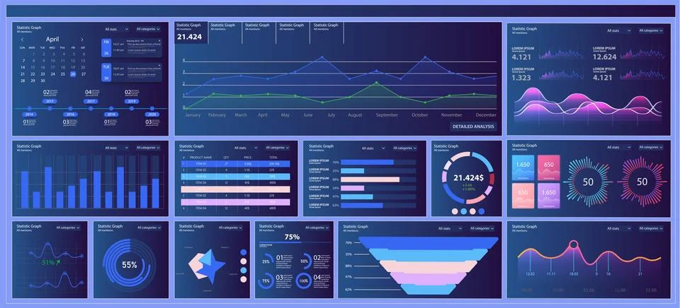 Different UI, UX, GUI mobile screens modern infographic. Diagram template and Illustrazione stock