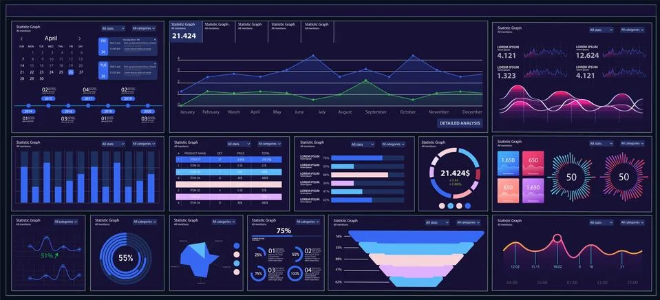 Different UI, UX, GUI mobile screens modern infographic. Diagram template and Stock Illustration