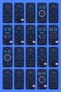 Different UI, UX, GUI screens and flat web icons for mobile apps Stock Illustration