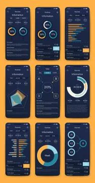 Different UI, UX, GUI screens and flat web icons for mobile apps Stock Illustration