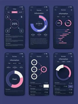 Different UI, UX, GUI screens and flat web icons for mobile apps Stock Illustration